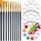 Round Paint Tray Palettes and Paint Brushes Set, Paintbrushes, 3 PCS Plastic Paint Palettes Pallets, 10 PCS Acrylic Paint Brushes, Nylon Hair Painting Brushes, for Acrylic Oil Watercolor